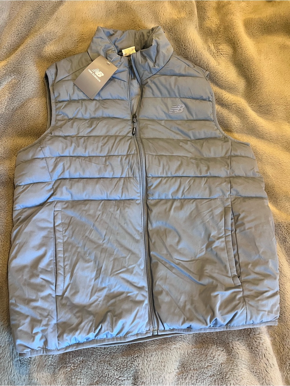 New Balance Men's Blue Puffer Vest Full Zip Stand-Up Water/Wind Resistant M